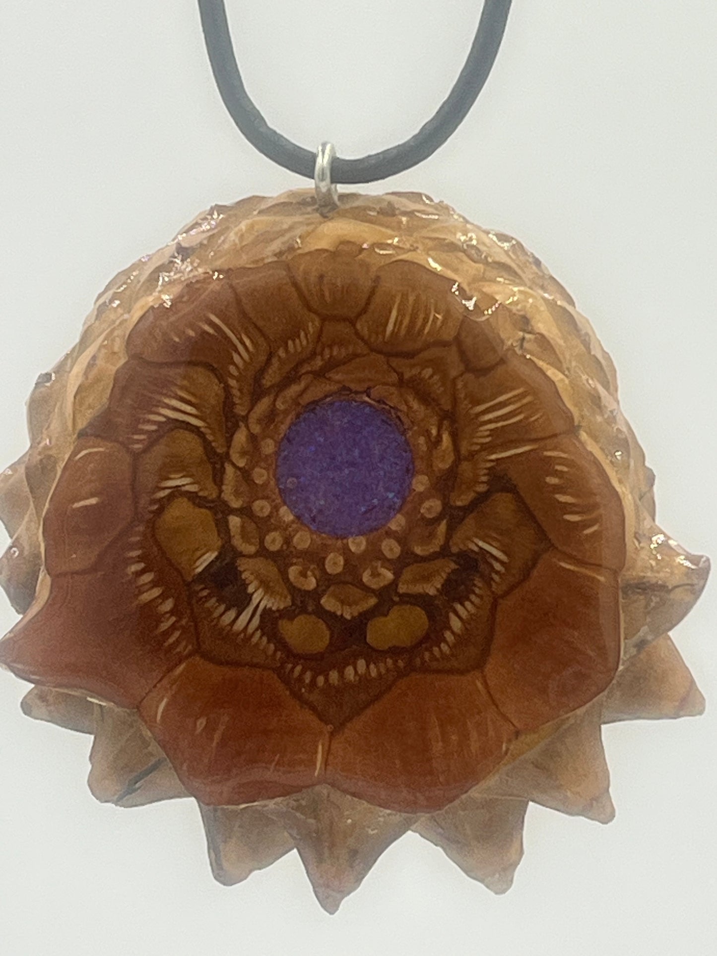 Knobcone pinecone pendant with lavender opal center