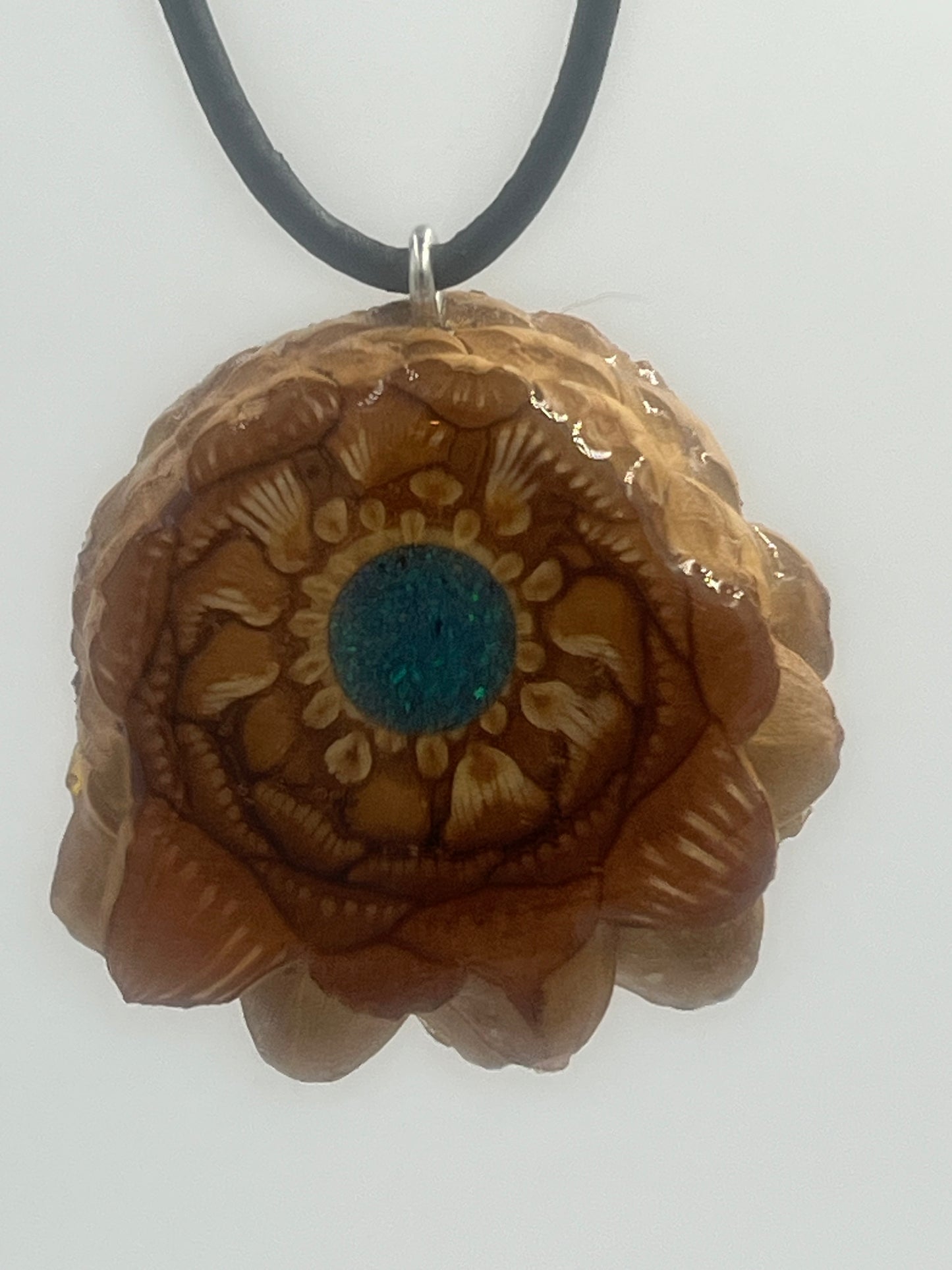 Knobcone pinecone pendant with crushed peacock opal inlay