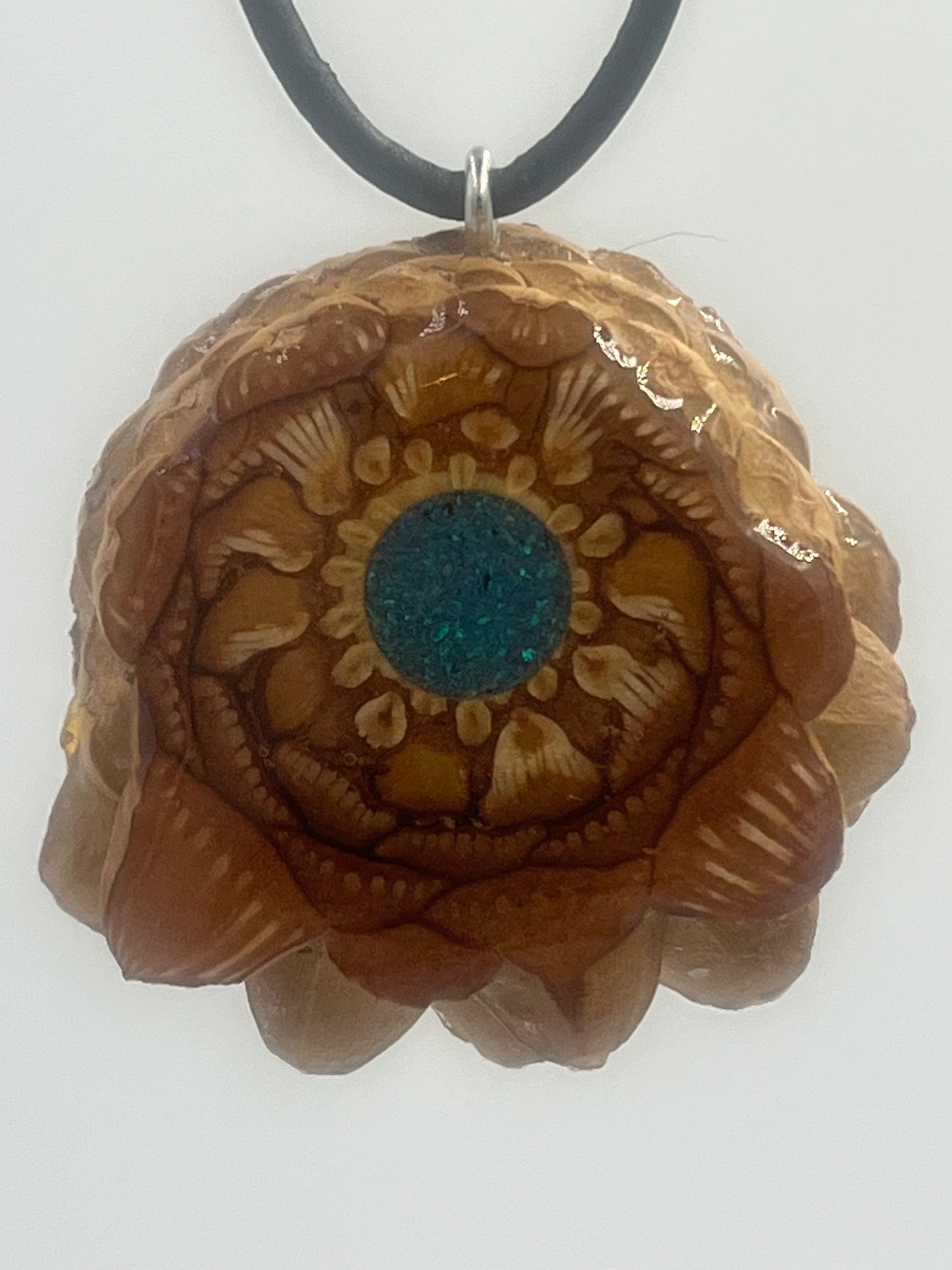 Knobcone pinecone pendant with crushed peacock opal inlay