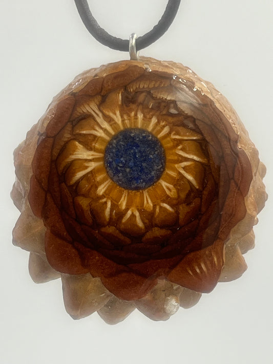 Knobcone pinecone pendant with Lapis Lazuli inlay