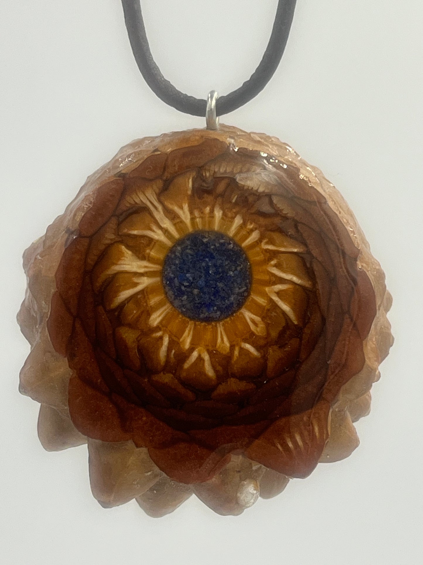 Knobcone pinecone pendant with Lapis Lazuli inlay