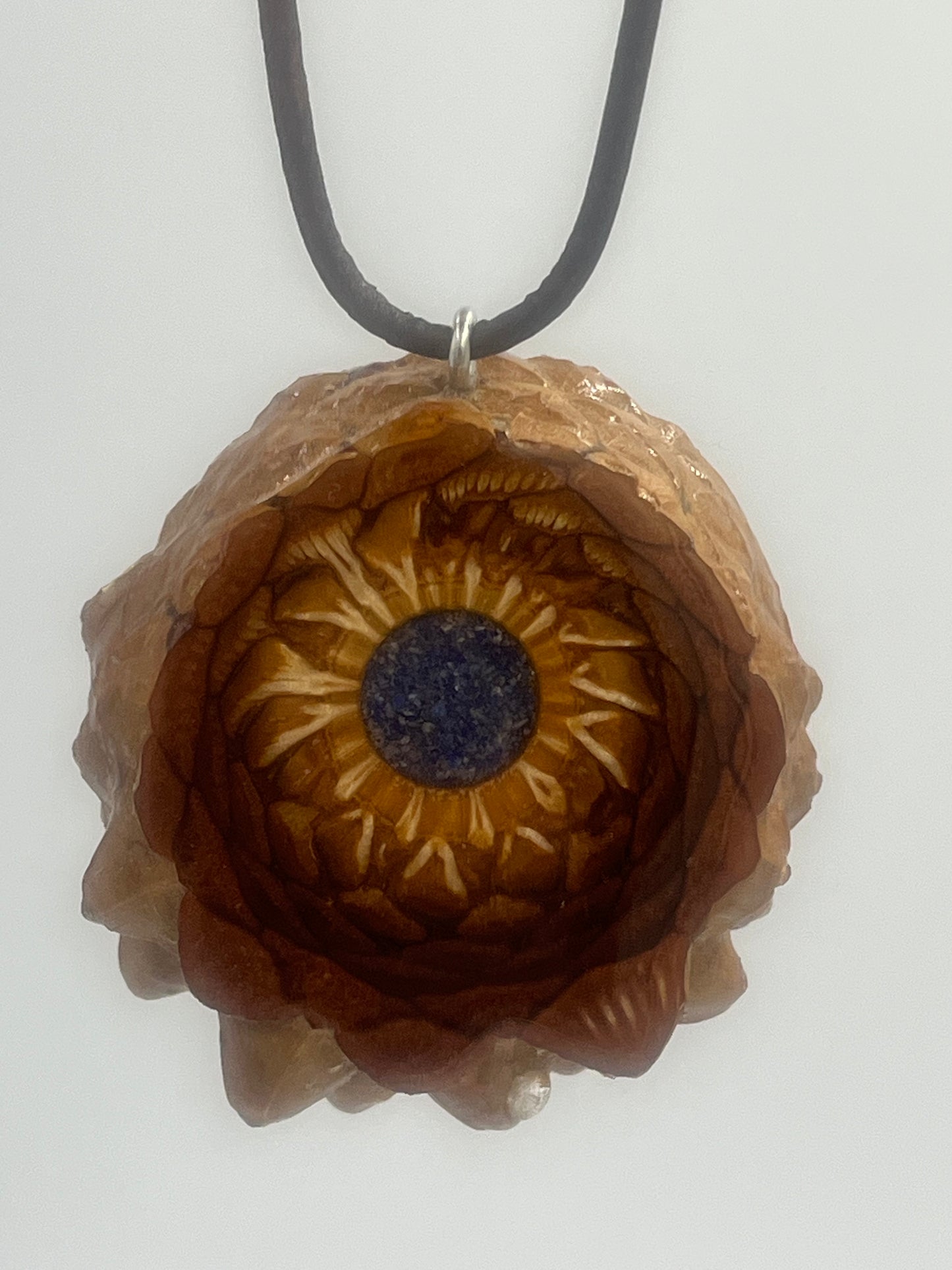 Knobcone pinecone pendant with Lapis Lazuli inlay