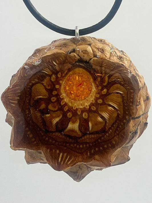 Knobcone pinecone pendant with Mexican opal inlay