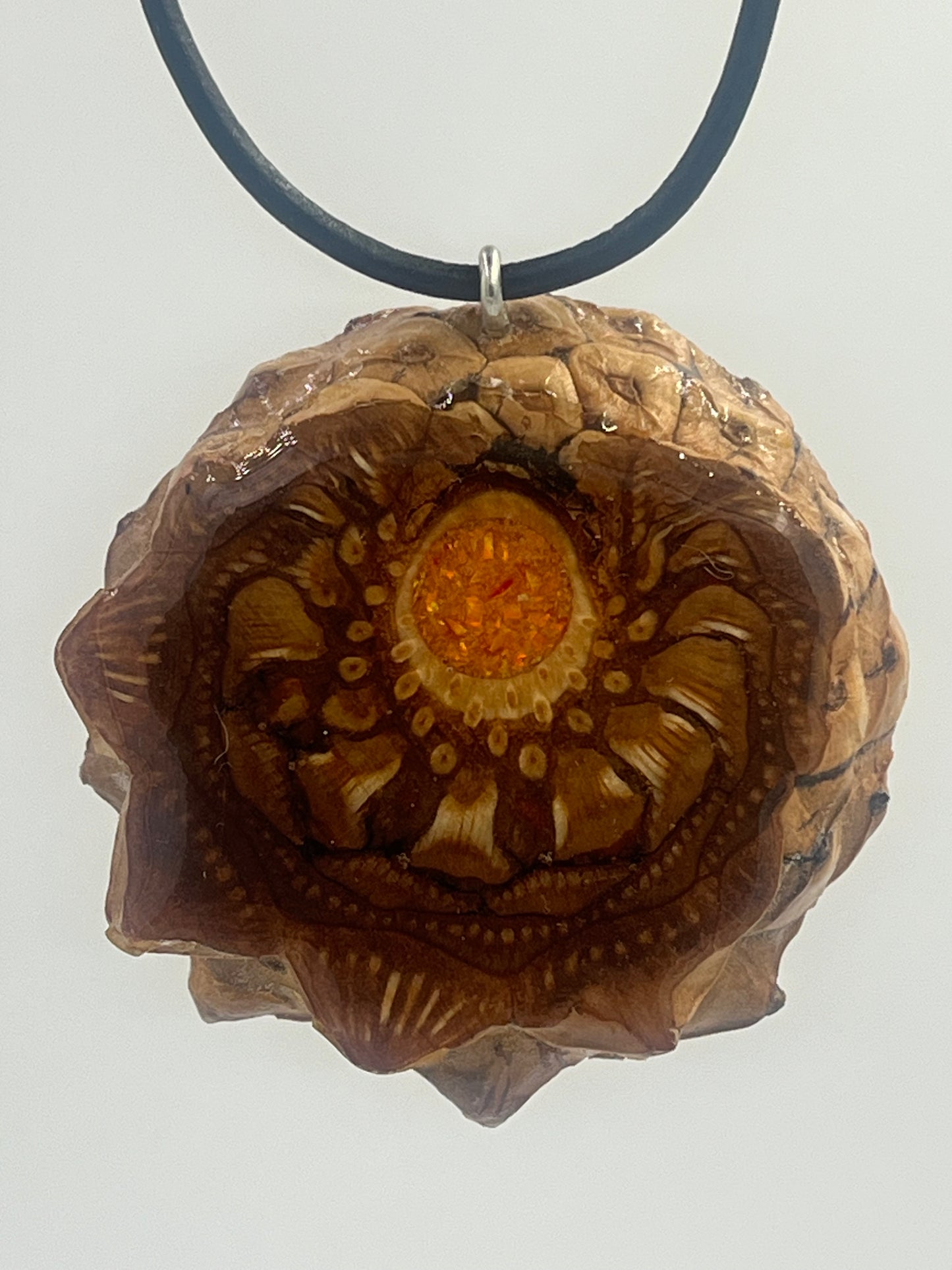 Knobcone pinecone pendant with Mexican opal inlay