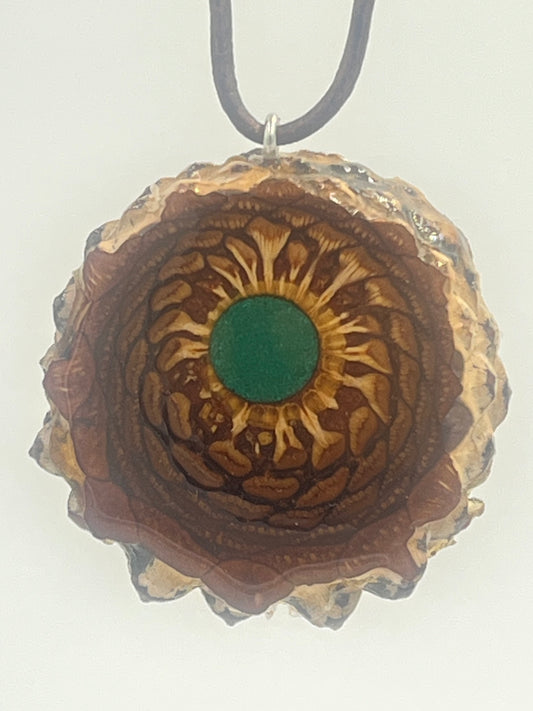 Knobcone pinecone pendant with crushed malachite inlay