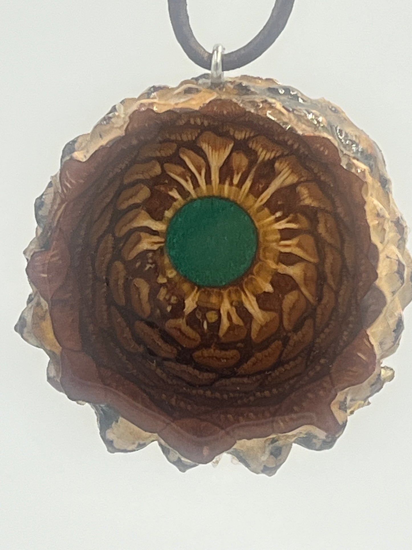 Knobcone pinecone pendant with crushed malachite inlay